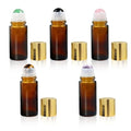5-Piece 50ml Amber Glass Roll-On Bottles with Crystal Rollers