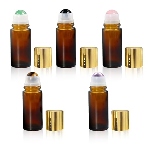 5-Piece 50ml Amber Glass Roll-On Bottles with Crystal Rollers