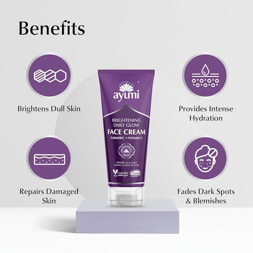 Ayumi Turmeric & Shea Butter Face Cream | Brightening Cream with Vitamin C | Moisturising Cream for Dull Skin | Face Moisturiser with Papaya Extracts | Argan Oil for Damaged Skin | 1 x 100ml