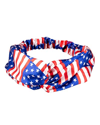 Patriotic Turban Headband Hair Scrunchies American USA Flag Headwear Hair Bands Tie JHN62 (2 Pcs-Set A)