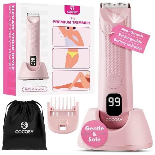 Bikini Trimmer - Pubic Hair Trimmer for Women, Ceramic Blade, Waterproof Electric Shaver for Women with Standing Recharge Dock & Travel Pouch, Female Hygiene Razor