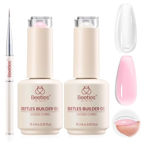 Beetles 2-Piece Builder Gel Kit with Brush - Clear & Pink Nail Extension Gel