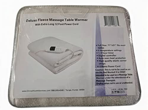Deluxe Fleece Massage Table Warmer Pad - 31" x 71" with 12ft Power Cord