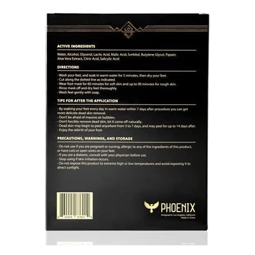 (Pack of 4) Phoenix Foot Peel for Men - Extra Large - Extra Strength - Exfoliating Dry Feet Treatment - Callus Remover - Unscented - Paraben and Fragrance Free