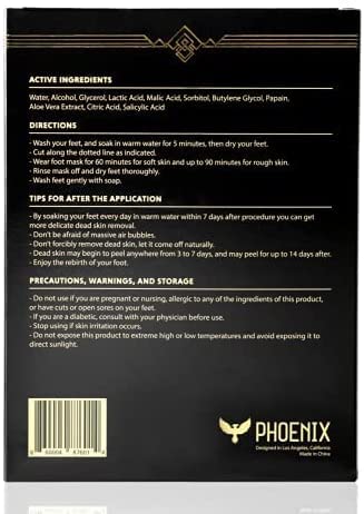 (Pack of 4) Phoenix Foot Peel for Men - Extra Large - Extra Strength - Exfoliating Dry Feet Treatment - Callus Remover - Unscented - Paraben and Fragrance Free