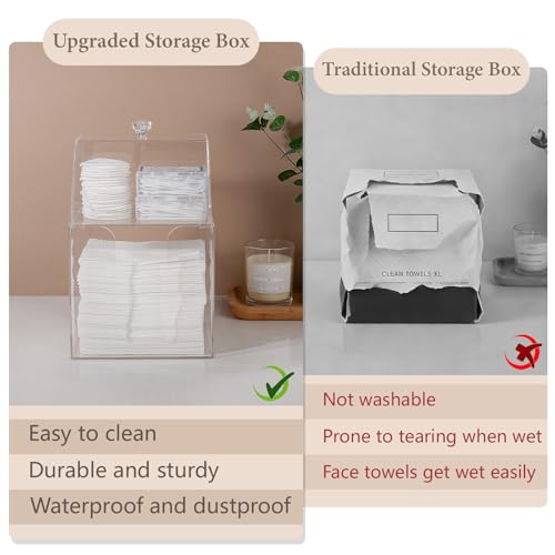 Anyoifax Disposable Facial Towels Storage Compatible with Clean Skin Club Clean Towel XL Double Layer Acrylic Box Cotton Pads Container Qtip Bin Face Towelettes Holder for Bathroom Counter, Clear