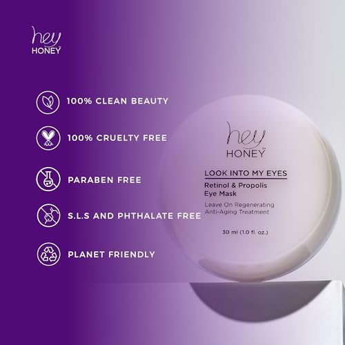Hey Honey Look Into My Eyes Retinol, Peptide & Propolis Eye Mask for Wrinkle Reduction, Fine Line Smoothing Hydration Overnight Firming Under-Eye Treatment for Brighter, Youthful-Looking Eyes | 1 Oz