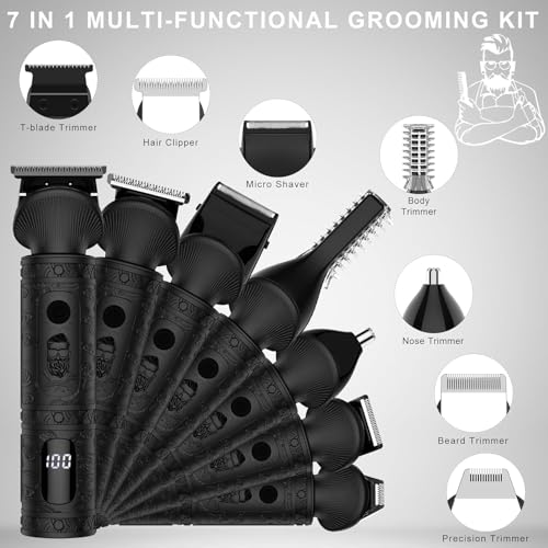 Scttomon 7-in-1 Beard Trimmer Kit for Men - T-Blade, Cordless