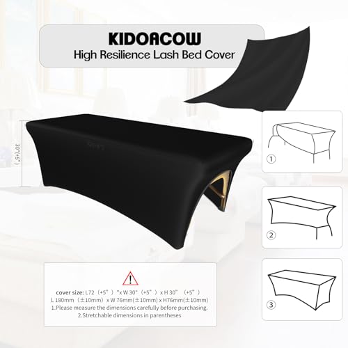 Black Stretch Lash Bed Cover with Leg Cutout - 6FT Spa Massage Table Sheet