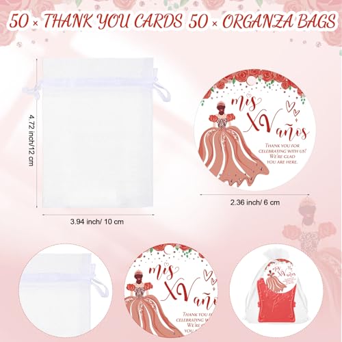 Wenqik 50 Set Quinceanera Party Favors for Guests Include Rose Compact Mirror Quinceanera Card and Organza Bag Mis Xv Sweet 15th Birthday Party Favors (Red)