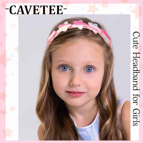 CAVETEE Headband for Girls, 8 PCS Sparkly Cute Toddler Headband Glitter Hair Bands Non Slip Bow Hair Accessories for Girls