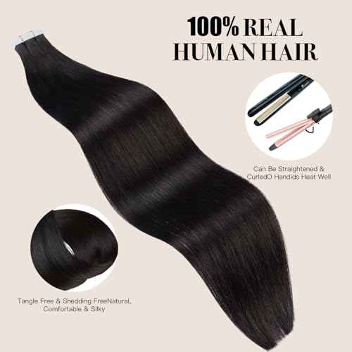Tape in Hair Extensions £¬Real Human Hair Extension,Natural black Human Hair 14 inch 20pcs 50g,Thick Ends Straight Seamless, Invisible Tape in Hair Extensions Human Hair