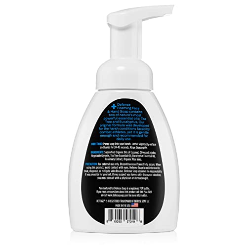 Defense Liquid Foaming Face & Hand Soap 7.5 Fl Oz and Refill with Tea Tree, Eucalyptus, Jojoba, Aloe Vera, Olive & Coconut Oils
