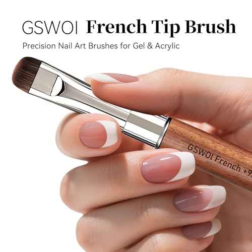 Dual Head Acrylic Nail Brush-French Tip & 9mm Liner with Cleaning Brush for Builder Gel,Polygel & Design-Wood Handle & Metal Caps