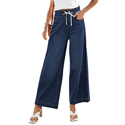 GRAPENT Wide Leg Jeans for Women Stretch High Wasited Elastic Waist Bell Bottom Baggy Y2K Pants