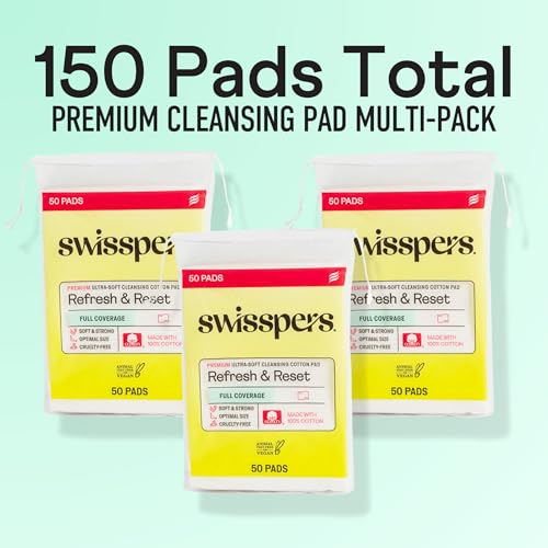 Swisspers Premium Facial Cleansing Pads, 100% Cotton, 150 Count