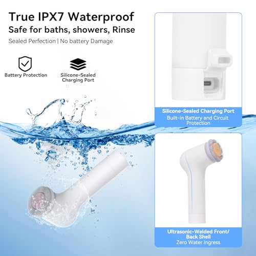 Electric Facial Cleansing Brush - Rechargeable Silicone Face Scrubber exfoliator, Face wash Machine, Pore Cleansing Brush for Women and Men,3Speeds,Waterproof, Exfoliating & Massage, White