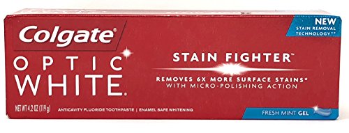 Colgate Optic White Stain Fighter Toothpaste Fresh Mint Gel 4.2 oz (Pack of 3)