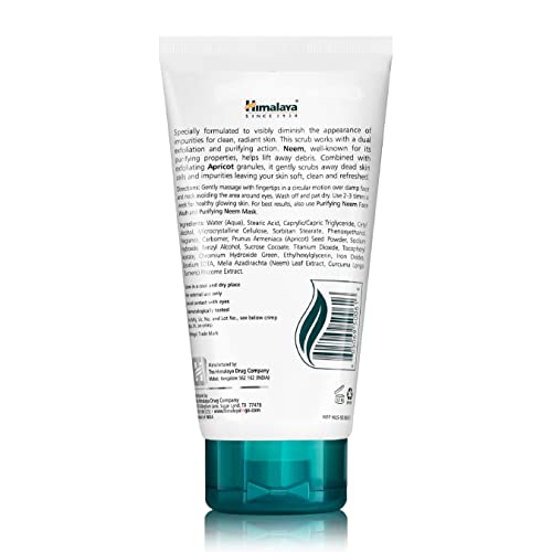 Himalaya Purifying Neem Scrub with Neem and Apricot, For Normal to Oily Skin, Free from Parabens, SLS, and Phthalates, Dermatologically Tested, 150 ml (5.07 oz)