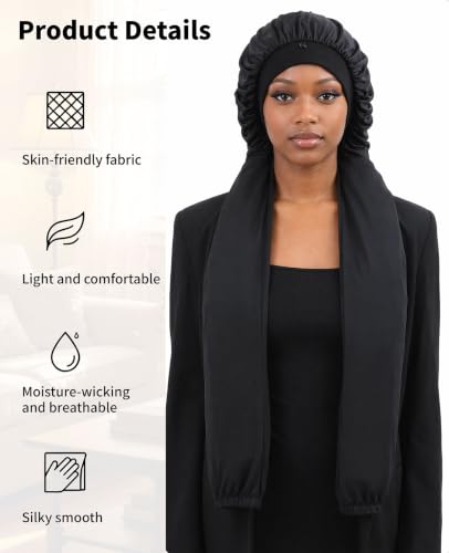 Braid Bonnet for Long Hair - Sleep Cap for Women, Black, Samurai Wrap