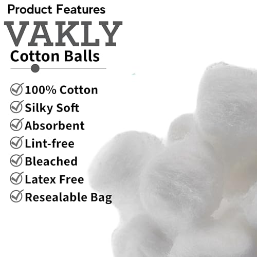 Vakly 100% Cotton Balls 1 Inch Medium - 2000 Pack for Skincare & First Aid
