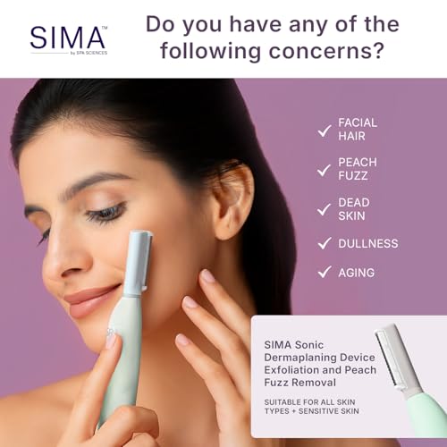 SPA SCIENCES - SIMA Patented Dermaplane Razor for Women Face ? Painless 2-in-1 Facial Exfoliation & Peach Fuzz Hair Removal ? Anti-Aging ? 3 Speeds ? Rechargeable ? 19 Weeks Treatment