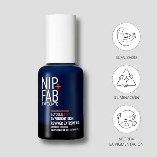Nip+Fab Glycolic Fix Overnight Skin Reviver Extreme 8%, 1.52 fl oz, Face Skin Exfoliant with Lactic Acid and Special Formula to Soften, Hydrate and Regenerate