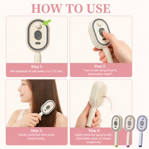 Electric Spray & Massage Hair Brush - 3-In-1 Detangling Comb