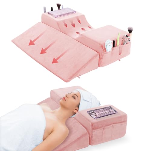 BALAPET Lash Pillows for Eyelash Extensions Ergonomic and Comfortable Velvet Foam Eyelash Pillow for Neck and Back Support Pillow Side Pockets can be Placed Tools,Easy to Graft Eyelashes(Pink)