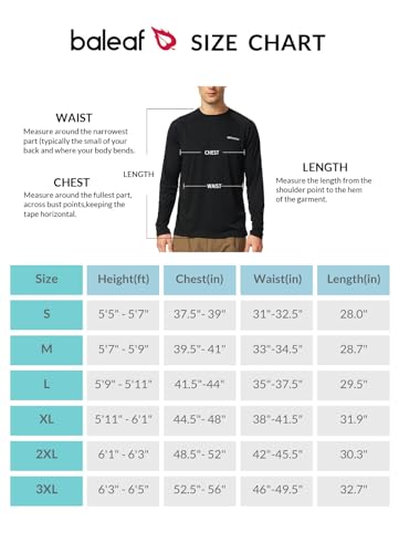 BALEAF Men's Sun Protection Shirts UV SPF T-Shirts UPF 50+ Long Sleeve Rash Guard Fishing Running Quick Dry White Size S