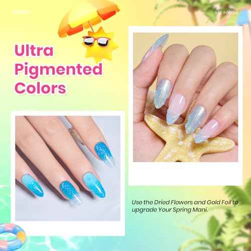 Beetles Gel Nail Polish Set - 20 Colors Gel Polish Pink Blue Green Yellow Pearl Color Gel with Base Glossy & Matte Top Coat Uv DIY Salon Manicure Kit Beach Bash Christmas Nails Gift for Women