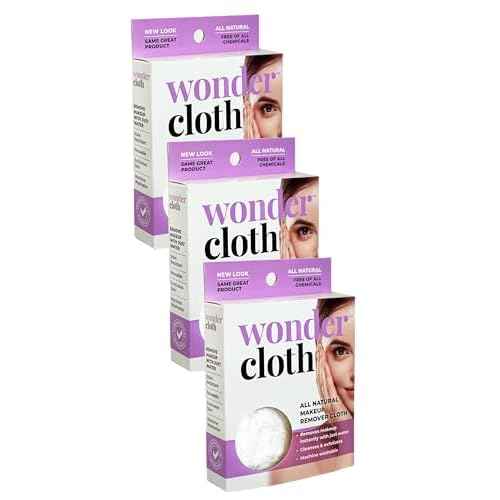 Wonder Cloth (Pack of 3) - All Natural Make-Up Remover Cloth, Removes Makeup Instantly with Just Water, Cleanses and Exfoliates, Machine Washable