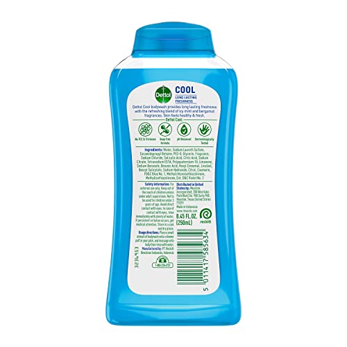 Dettol Cool Body Wash and Shower Gel, Body Wash with Mint and Bergamot, 8.45 Fl Oz (Pack of 1)