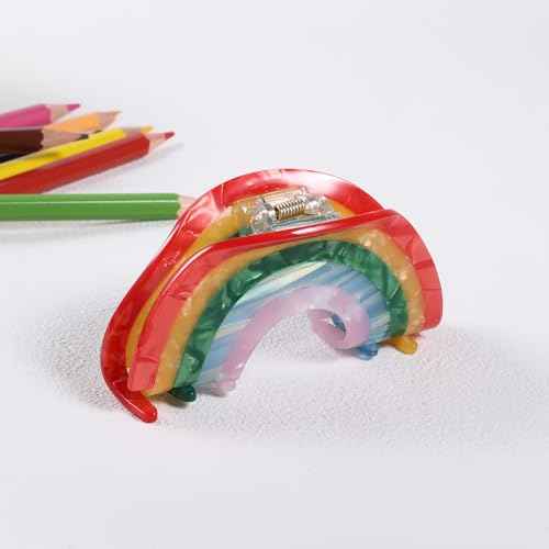 Big Rainbow Hair Claw Clip Non Slip 3.5inch Acrylic Acetate 90's Strong Hold Jaw Barrettes Cute for Women Girls Thin Thick Hair Accessory Rainbow Pride Parade Valentine¡¯s Gifts