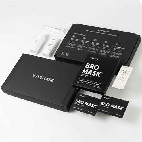 Mens Skin Care Kit 5 Piece Deluxe Facial Skincare Routine Gift Set, Anti Aging Korean Skin Care for Men: Enzyme Powder Face Wash, Moisturizer, SPF 50 Sunscreen, Bro Mask Sheet Masks, Under Eye Patches