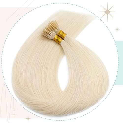 S-noilite Pre bonded I Tip Hair Extensions Human Hair Fusion Stick Tip for Women 100Strands 50Gram Remy Human Hair Piece Invisible Keratin Glue K Tip in Hair 18Inch #60 Platinum Blonde