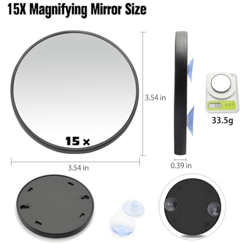 4-Way 360° Makeup Mirror + 15X Magnifying Mirror Set