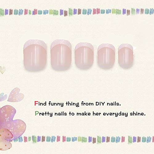 MISUD Kids Press-On Nails with White French Tips - 24 pcs