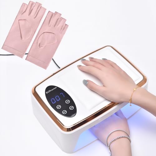 KADS 380W UV LED Nail Lamp with Built-in Hand Cushion & Free Pink Gloves ? Professional Gel Nail Dryer for Fast Curing, Salon-Quality Manicure & Pedicure at Home