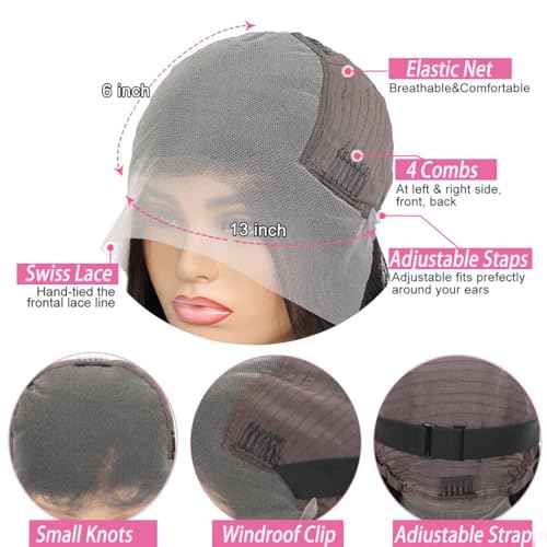 26 Inch 13x6 Lace Front Wigs Human Hair 200 Density HD Lace Front Wigs Human Hair Pre Plucked Glueless Wigs Human Hair for Women Straight Lace Frontal Wigs Natural Color (Natural Black, 26)