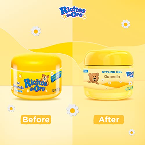 Ricitos de Oro Chamomile 3-Pack Hair Gel with 4.05 Oz Jars and Baby Shampoo 3 Pack with 8.4 FL Oz Bottles