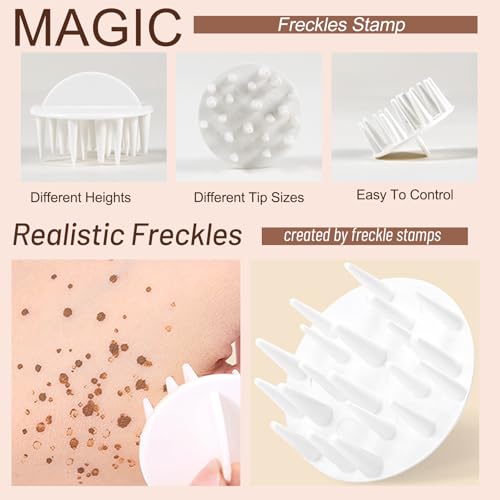 Erinde Natural Freckle Foundation Makeup Kit - Liquid Freckle Pen & Fake Freckles Stamp Air Cushion & Powder Cushion Blush, Long Lasting Waterproof Freckles Tattoo Marker for Natural Sunkissed Makeup