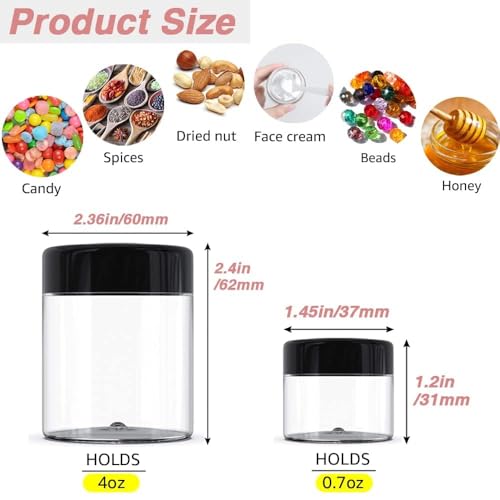 12 Pack 4oz + 12 Pack 0.7oz Cosmetic Jars with Lids | AMORIX Plastic Containers