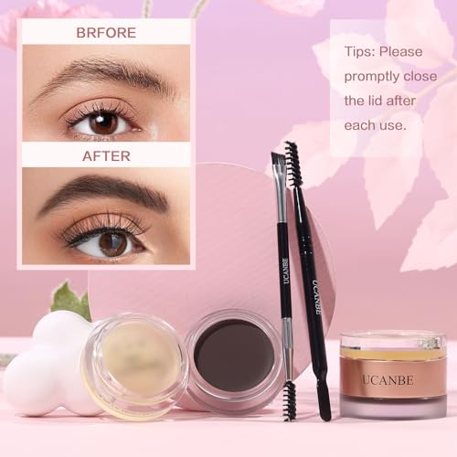 UCANBE Waterproof Eyebrow Gel & Pomade Kit with 2 Dual-Ended Brushes