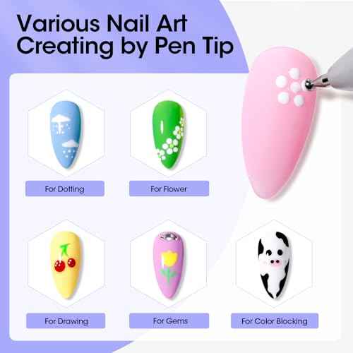 Gellen 5-in-1 Nail Dotting Pen with Ballpoint Pen Design & Nail Rhinestones, Double-end Nail Dotting Tools for Dotting, Gems, Gradient, Chrome Powder, DIY Manicure Home Salon Nail Art Tools