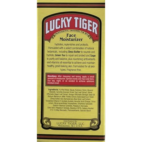 Lucky Tiger Face Moisturizer for Men (3.5 Fl Oz) ? Hydrating and Replenishing Facial Cream with Shea Butter & Green Tea ? Purifies & Reduces Wrinkles- Alcohol-Free & Fragrance-Free