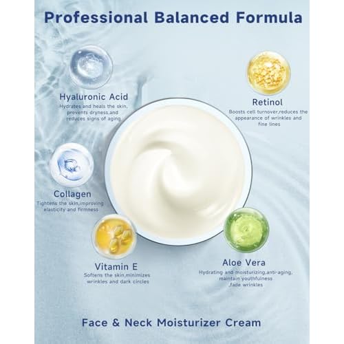 Retinol Cream for Face, Collagen Neck Creams for Tightening and Firming, Anti Aging Day & Night Facial Moisturizer + Super Vitamin C 20% Serum for Women, Dark Spot Remover for Face