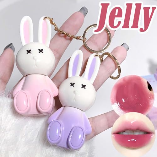 Cute Bunny Lip Gloss Keychain Set - 3 Colors High-Shine Jelly