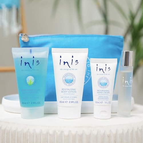 Inis the Energy of the Sea Voyager Gift Set - Travel Size Toiletries for Women and Men - Body Wash - Body Lotion - Hand Cream - Ocean Fresh Unisex Cologne