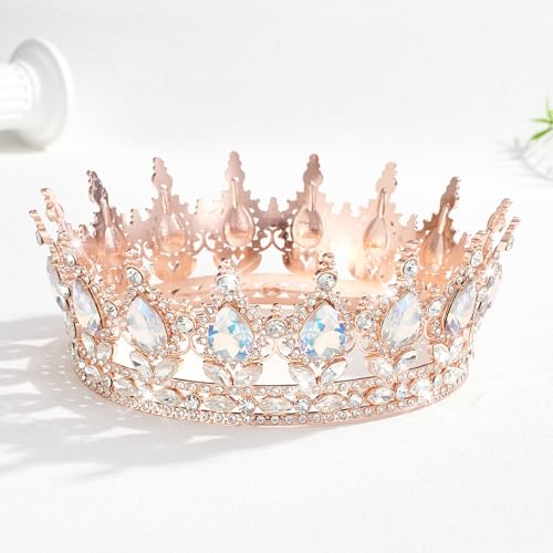 Rose Gold Rhinestone Wedding Crown for Women